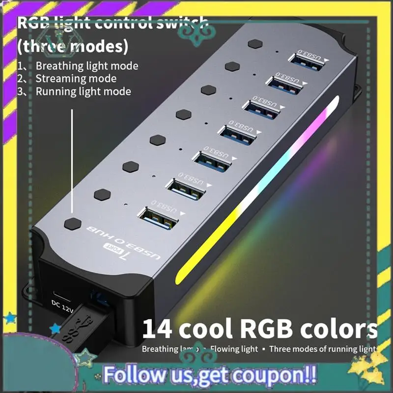 NUEVO HUB USB 3,0 RGB multifunción con divisor de transmisión rápida de 5Gbps BC 1,2 protocolo de carga base de expansión de computadora