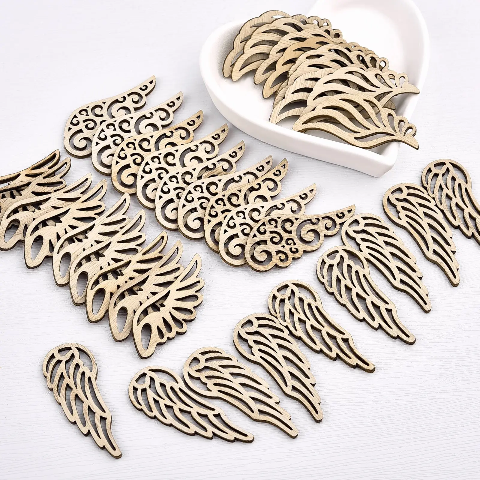 10Pcs Angel Wings Log Color Unfinished Wood Chips Craft DIY Non-Porous Patch Children\'S Collage Materials Creative Models