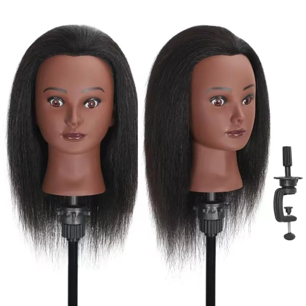 

Mannequin Head With Human Hair 14"，Training Doll Manikin Cosmetology Styling Head Hairdressing Training for Braiding