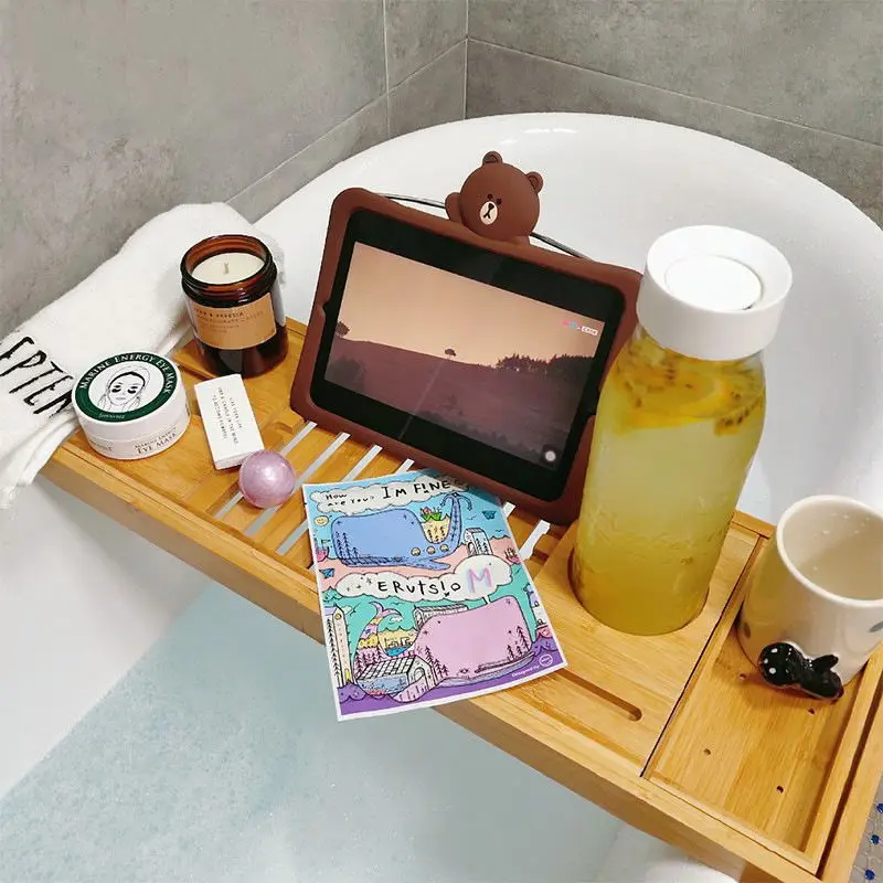 Bamboo Home Bathtub Shelf Bath Caddy Extendable Bamboo Bath Tray