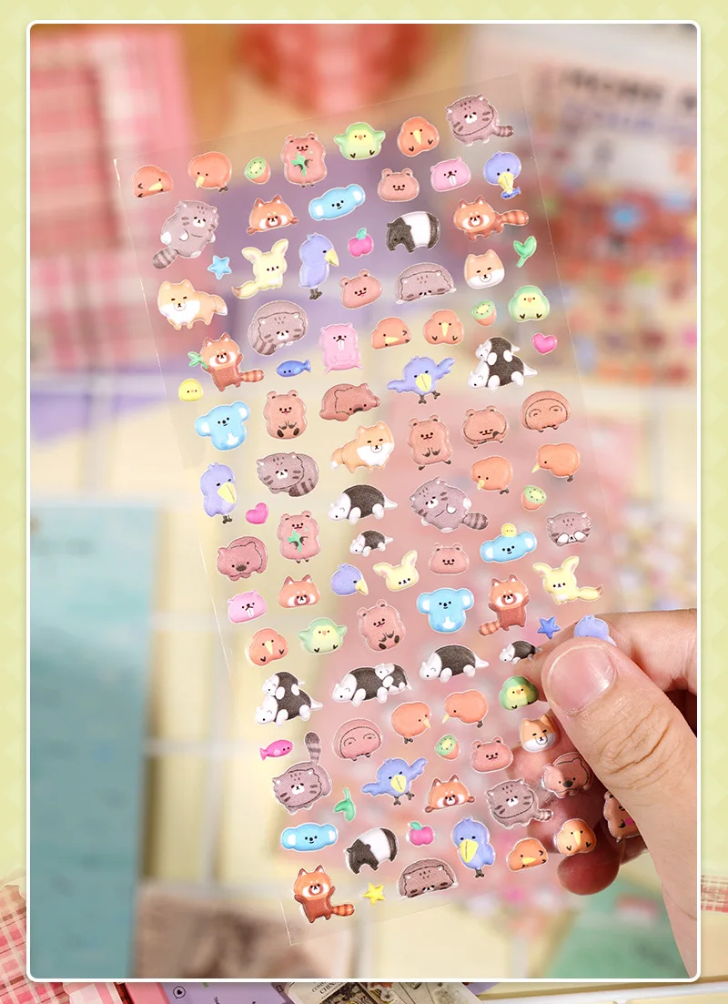 Nieuwe cartoon dierenschuimstickers – gezwollen stickers met kleine deeltjes, 3D DIY decoratieve stickers voor telefoonhoesjes