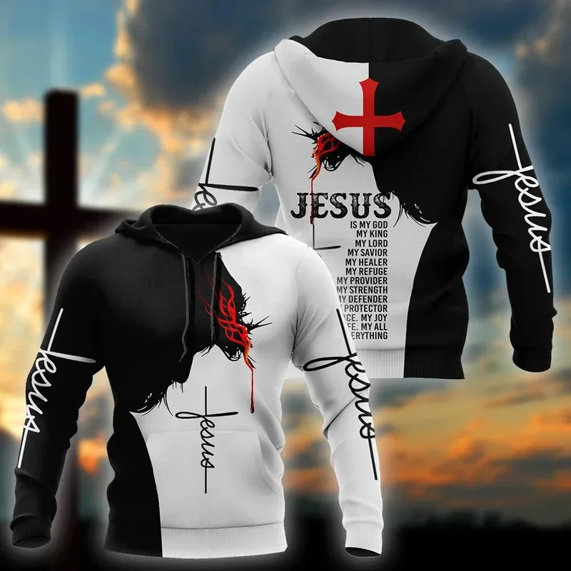 1 pièce personnalisé votre image jésus croix dieu impression 3D hommes à capuche printemps et automne pull décontracté à manches longues pour hommes haute-Qua