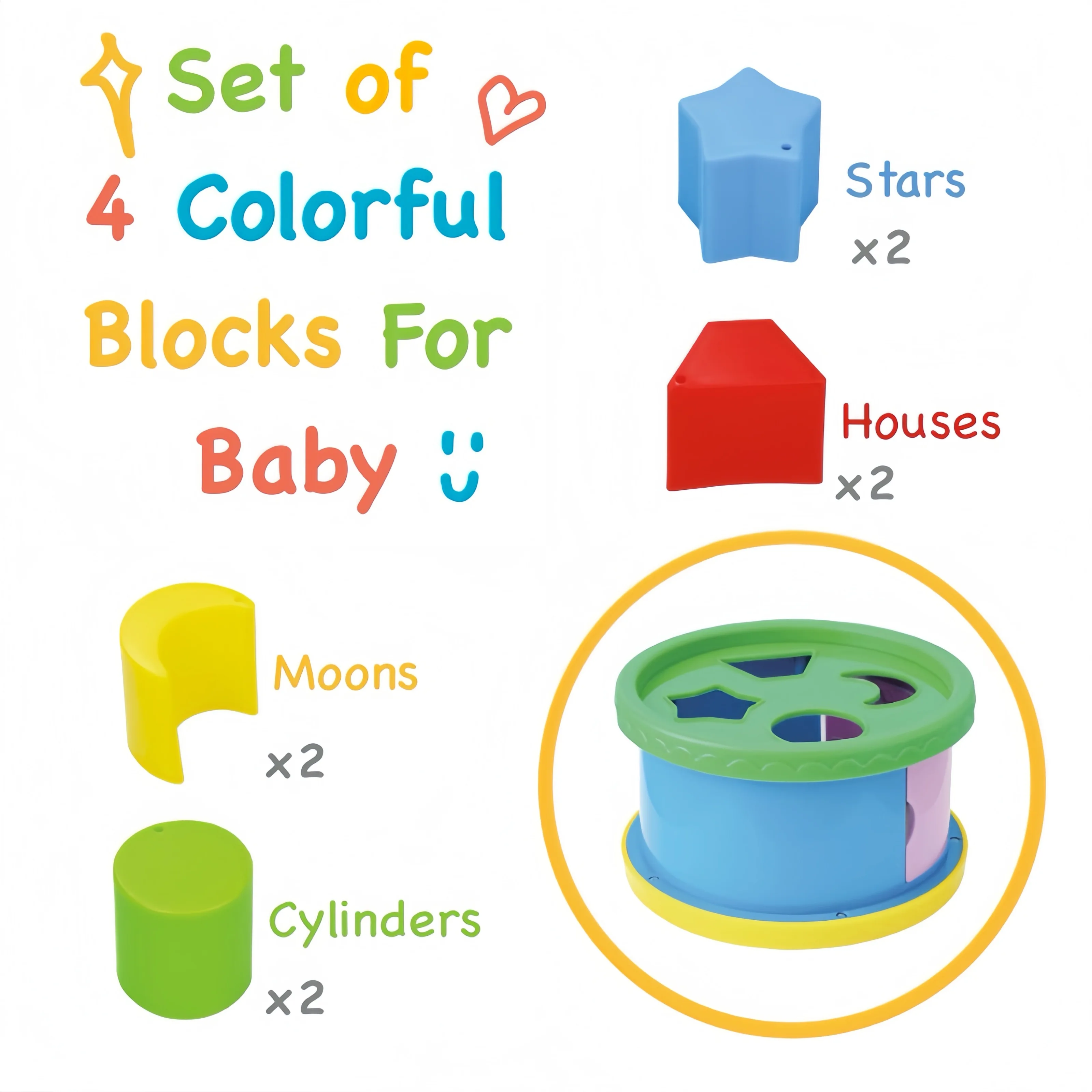 Toddler Fine Motor Skills Toys, First Blocks Set Of 8 Shapes For Sorting Play, Stacking Toy