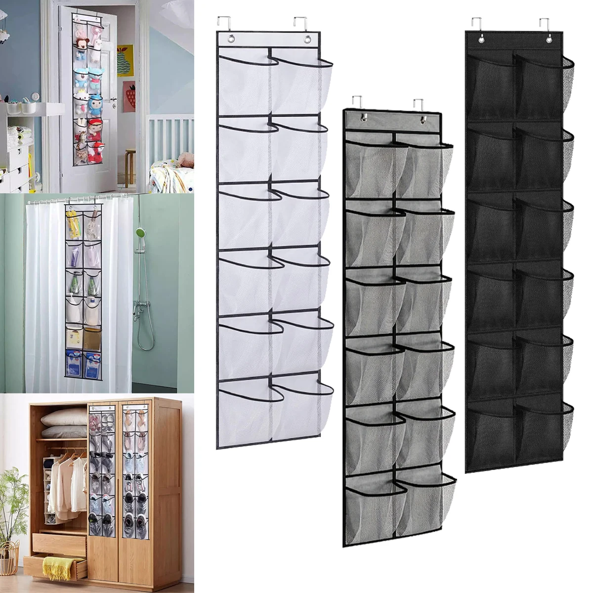 

HOT Hanging shoes rack 12 Pockets Over the Door Shoe Organizer Large Mesh Pockets With Transparent Fabric home Storage Bag