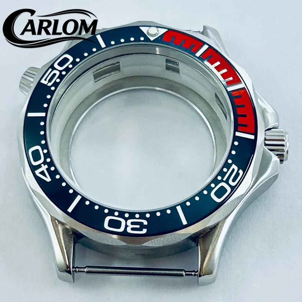 41mm NH Watch Case For NH34 NH35 NH36 NH38 NH39 NH70 NH72 Movement SEA300/600 Ceramic Dark Blue Red Bezel Silver Watch Parts