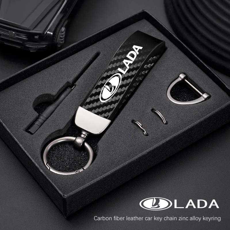 LLavero de fibra de carbono para coche, llavero de cuero de microfibra para Lada Vesta Niva Samara Kalina Largus Priora Xray Granta Cross