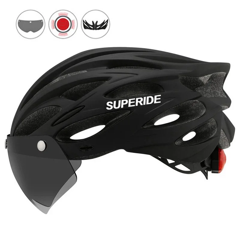 SUPERIDE Fahrradhelm für Herren und Damen mit Rücklicht, Sport-MTB-Fahrradhelm, Rennrad- und Mountainbike-Helm mit Schutzbrille und Visier