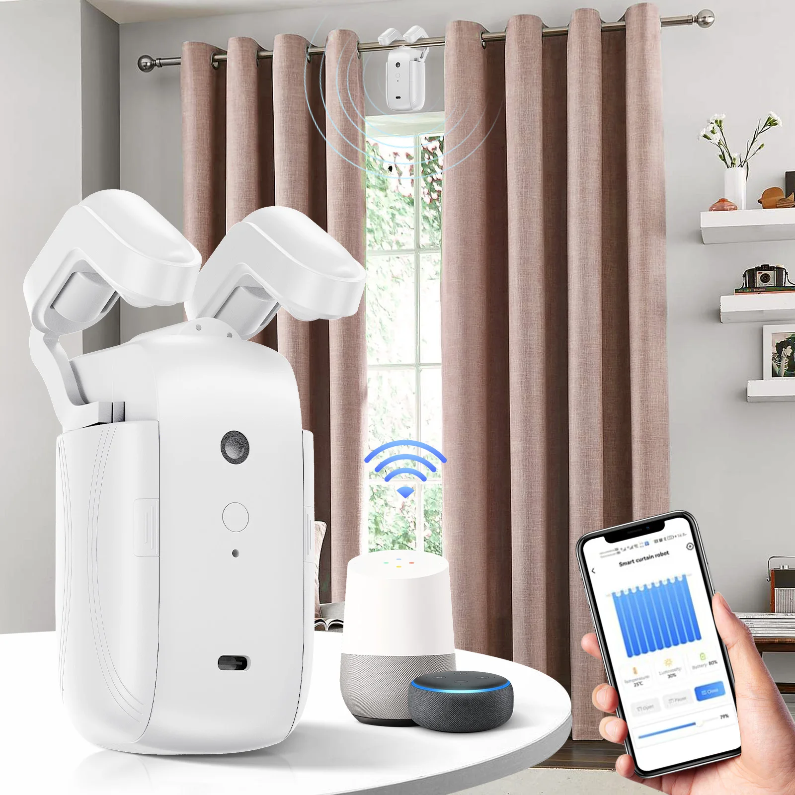 Tuya WIFI Smart Automatic Curtain Opener Bluetooth Roman T U Rail Track Curtains Switch Robot Remote Control Alexa Google Home