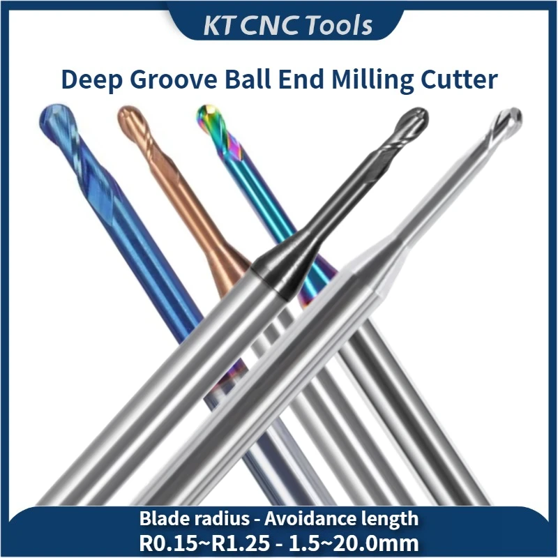 Carbide Deep Groove Ball End Milling Cutter Long Neck End Mills CNC Router Bit R0.15 R0.2 R0.3 0.4R0.5 R0.75 R1 R1.25 Endmills