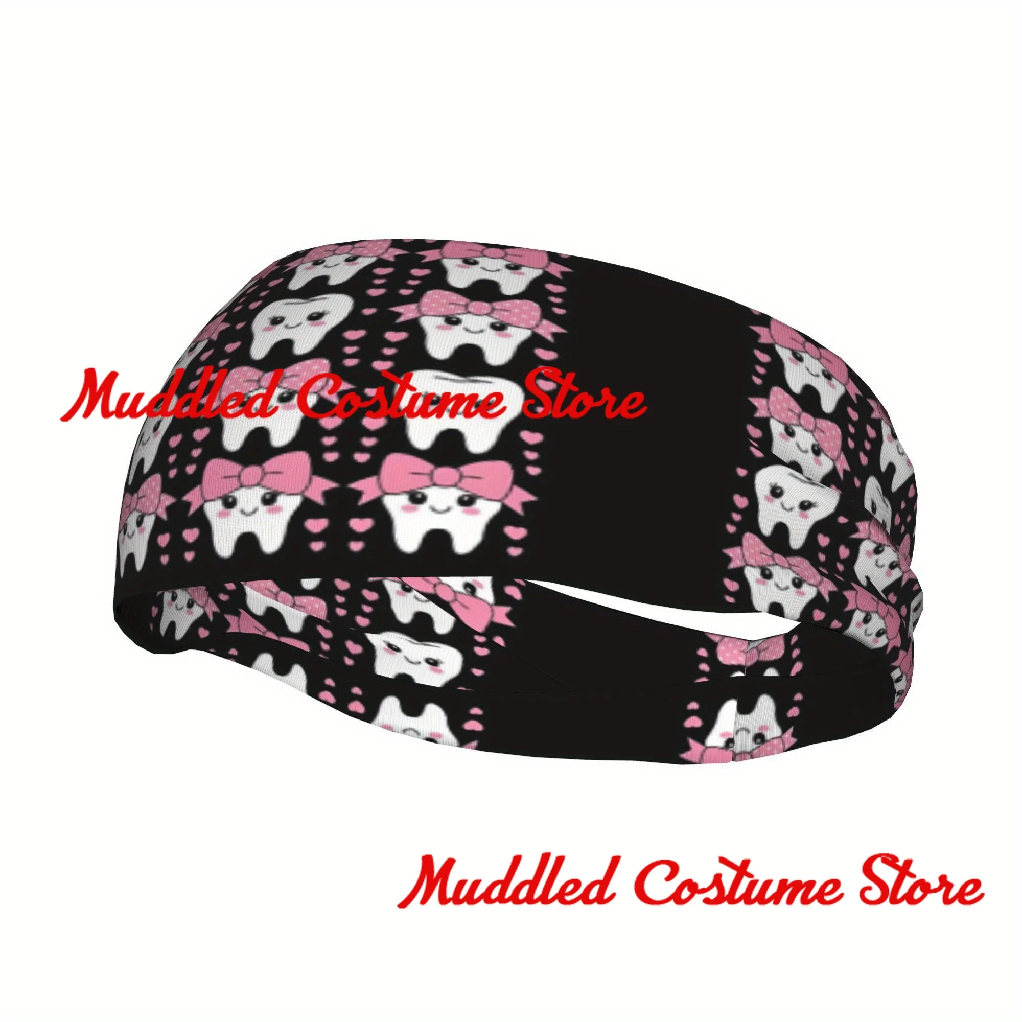 

Розовая кокетка с бантом, милые зубы, спортивная повязка на голову для стоматолога, аксессуар для волос, эластичная повязка для йоги и фитнеса, повязка на голову, эластичная повязка на голову