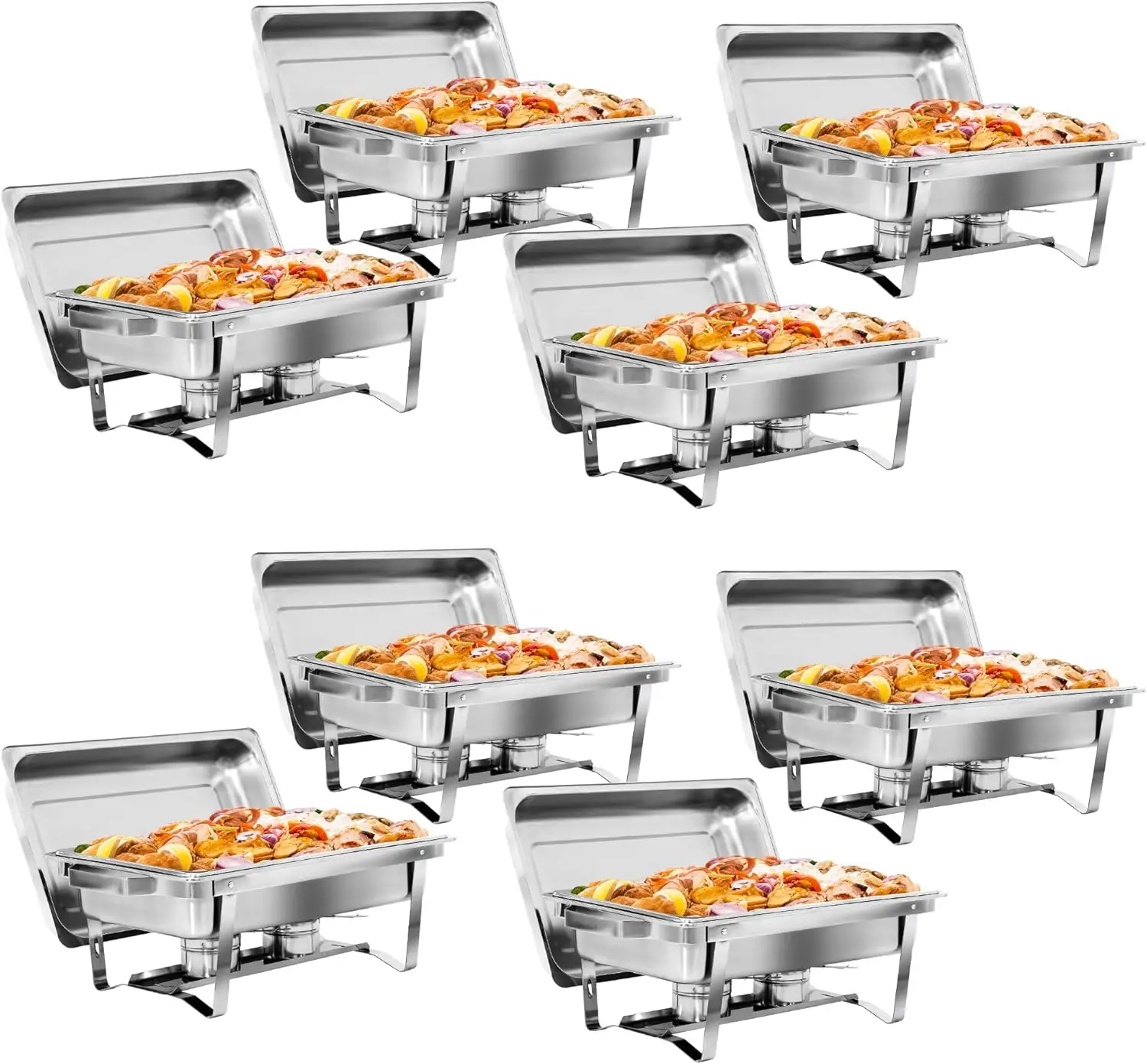 

SUPER DEAL Newest 8 Pack 8QT Food Warmer, Rectangular Chafing Dish Buffet Set w/Foldable Frame Legs, Stainless Steel Full Size