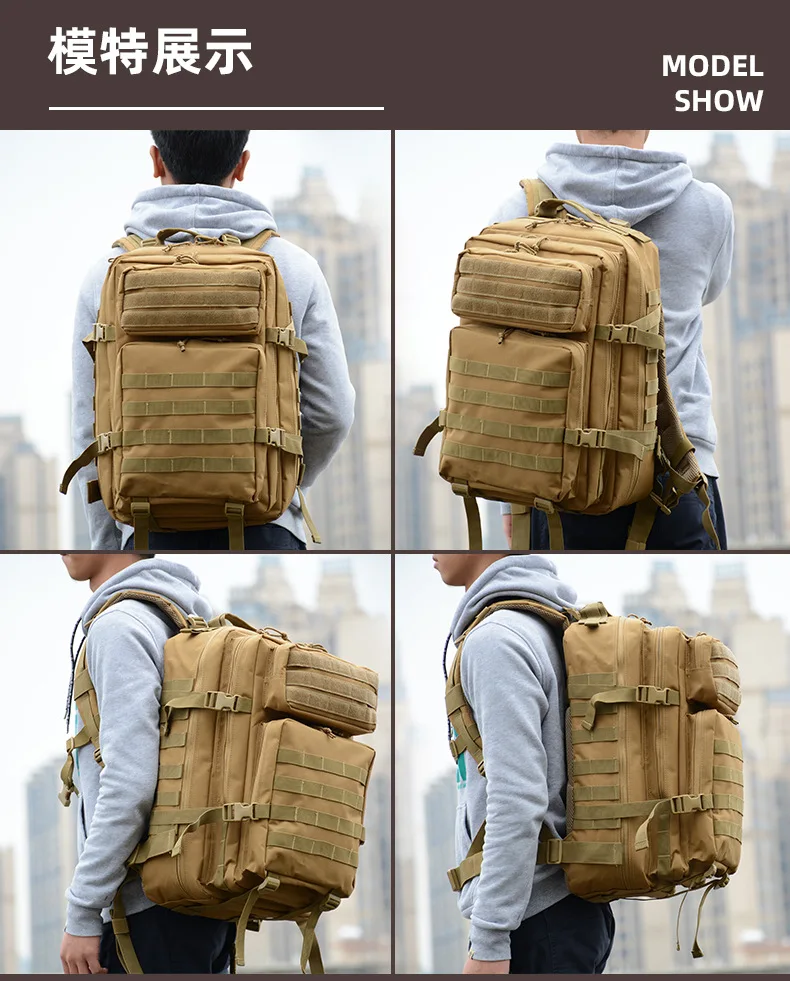 50L 1000D Nylon Waterproof Tactical Military Backpack 3 Day Assault Pack Molle Bag Outdoor Hiking Climbing Camping Army Rucksack