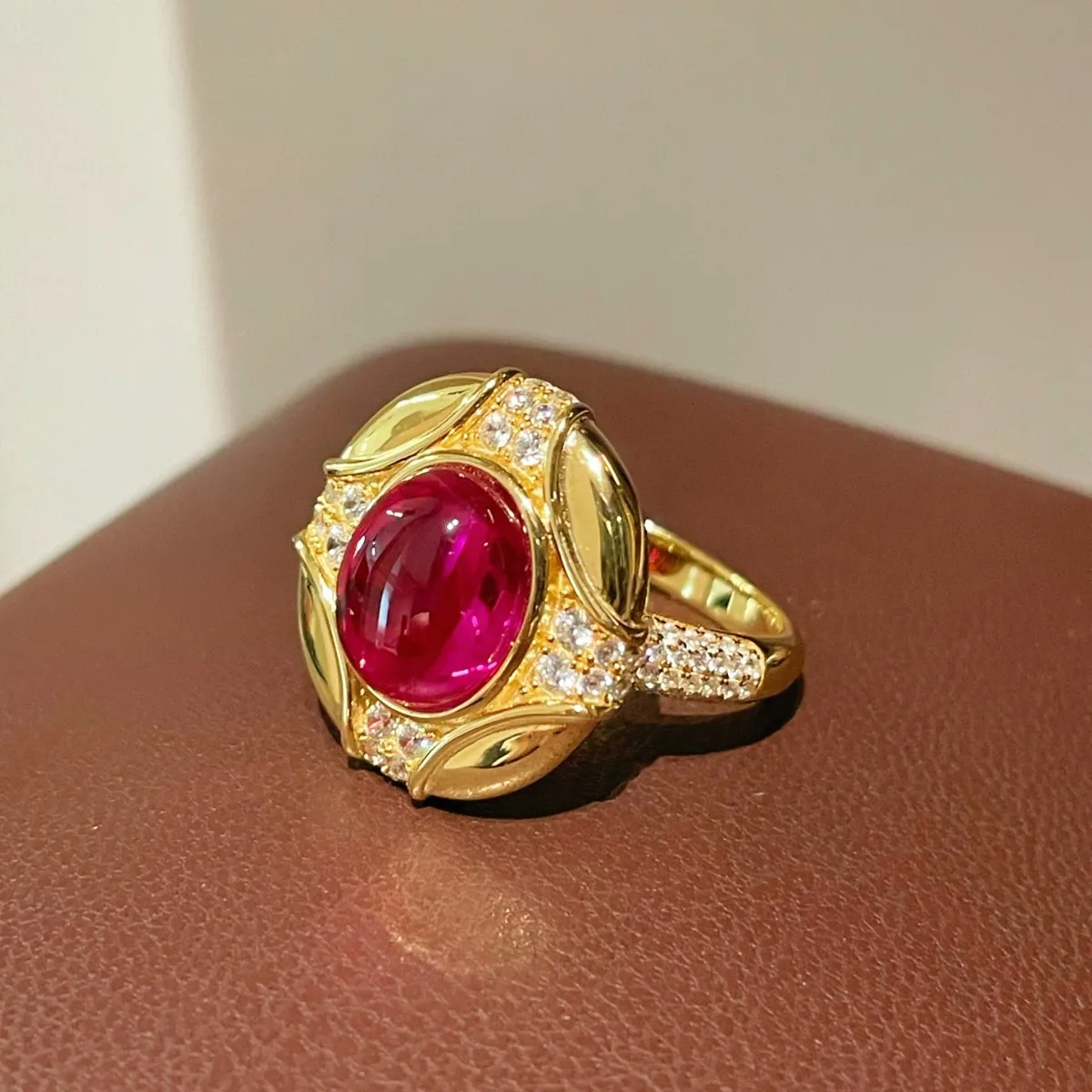 Vintage Red Corundum Gold Rings s925 Silver Red Gemstone Women Finger Ring Gifts Fine Jewellery