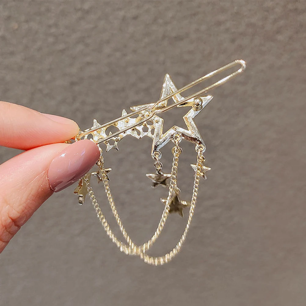 

2pcs Stars Hairpins Tassels Clip Girl Side Clip Rhinestone Hair Accessory Girls Headdress Hair Barrette For Various Occasions