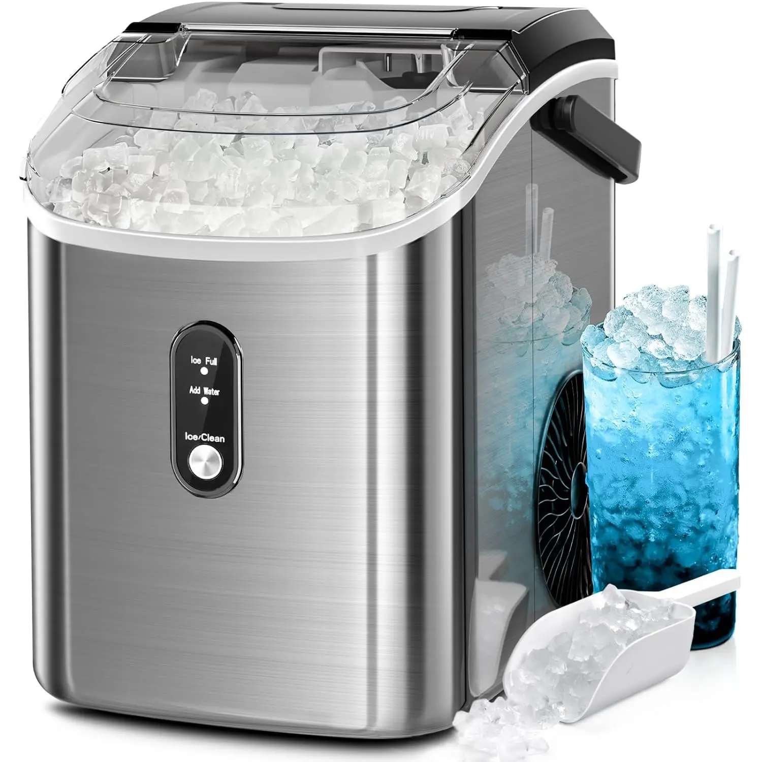 Nugget Countertop Ice Maker, Portable Pebble Ice Maker, 35 lbs/Day Chewable Ice, Self-Cleaning,Stainless Steel, Pellet Ice Maker