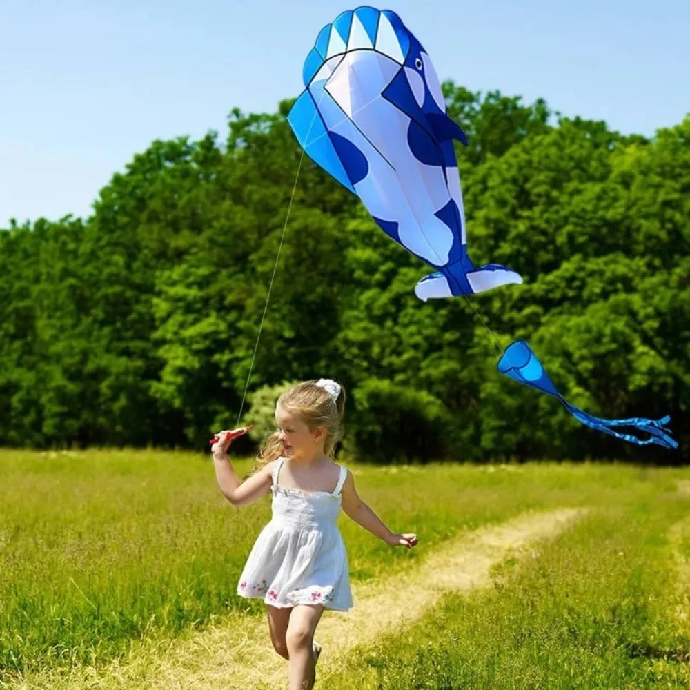 New 2.2m Large Whale/Dolphin Kite Good Flying Long Tail Soft Kite Single Line 100 Meter Kite Line Plastic Flying Toy Kid & Adult