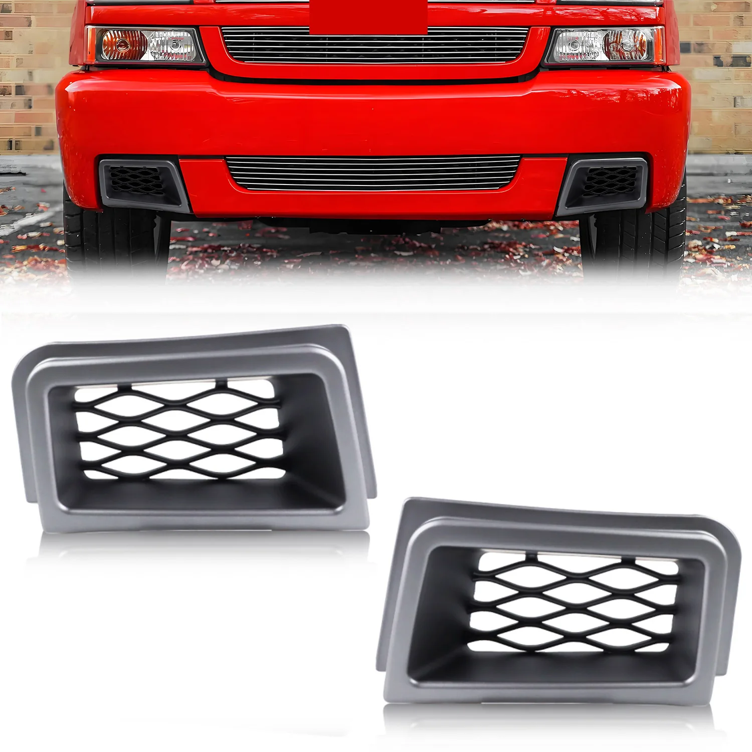 2Pcs For 2003 2004 2005 2006 2007 Chevrolet Silverado 1500 Durable Sturdy Front Bumper SS-Style Air Duct Grille Insert Cover