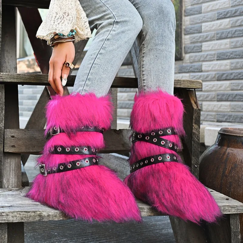 أحذية قطنية قطيفة بإبزيم حزام شتاء جديد بأكمام دائرية ونعل ناعم ومضادة للانزلاق ومقاومة للاهتراء أحذية الثلوج