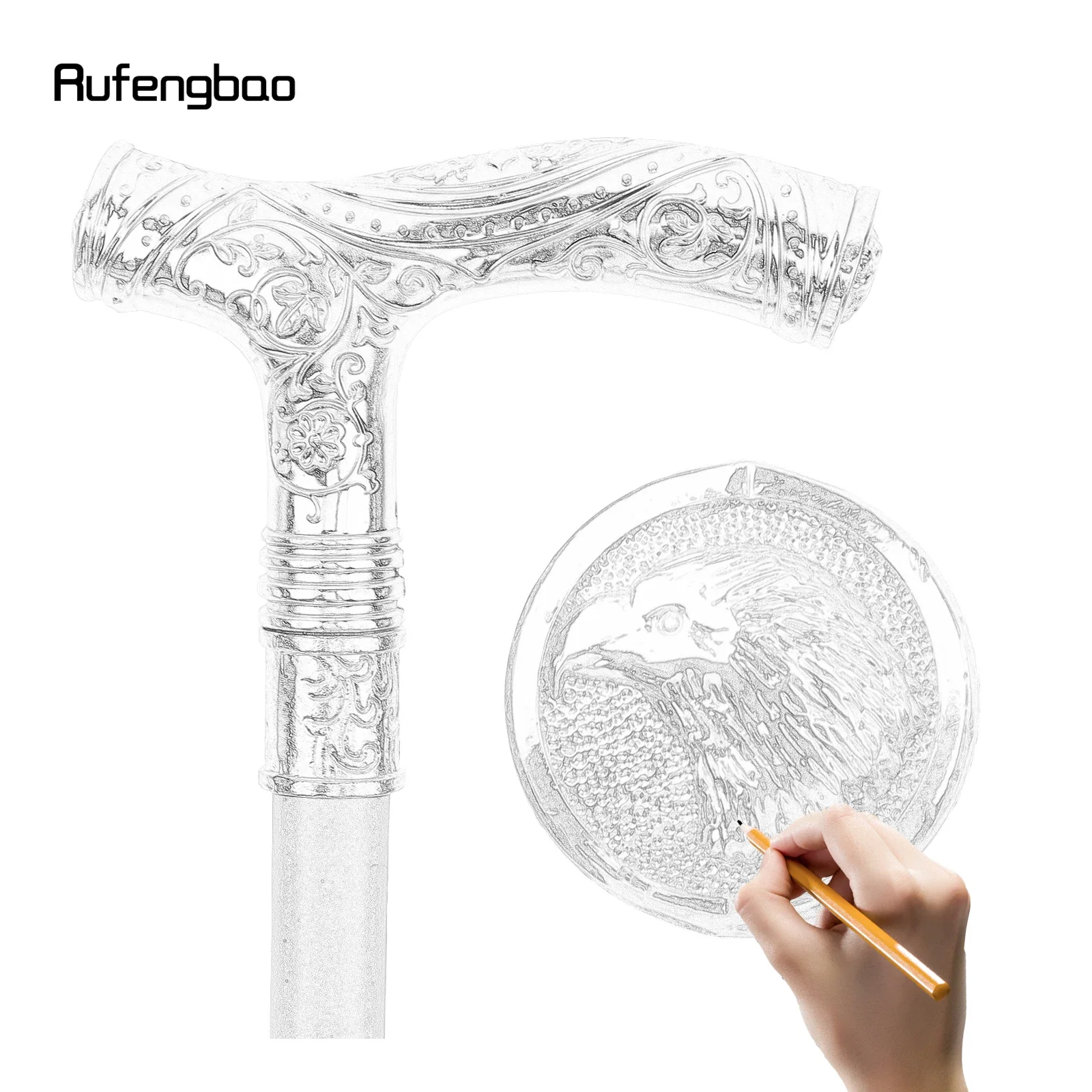 Golden White Eagle Head Flower Totem Relief Walking Cane Fashion Walking Stick Gentleman Crosier Knob Walking Stick 93cm