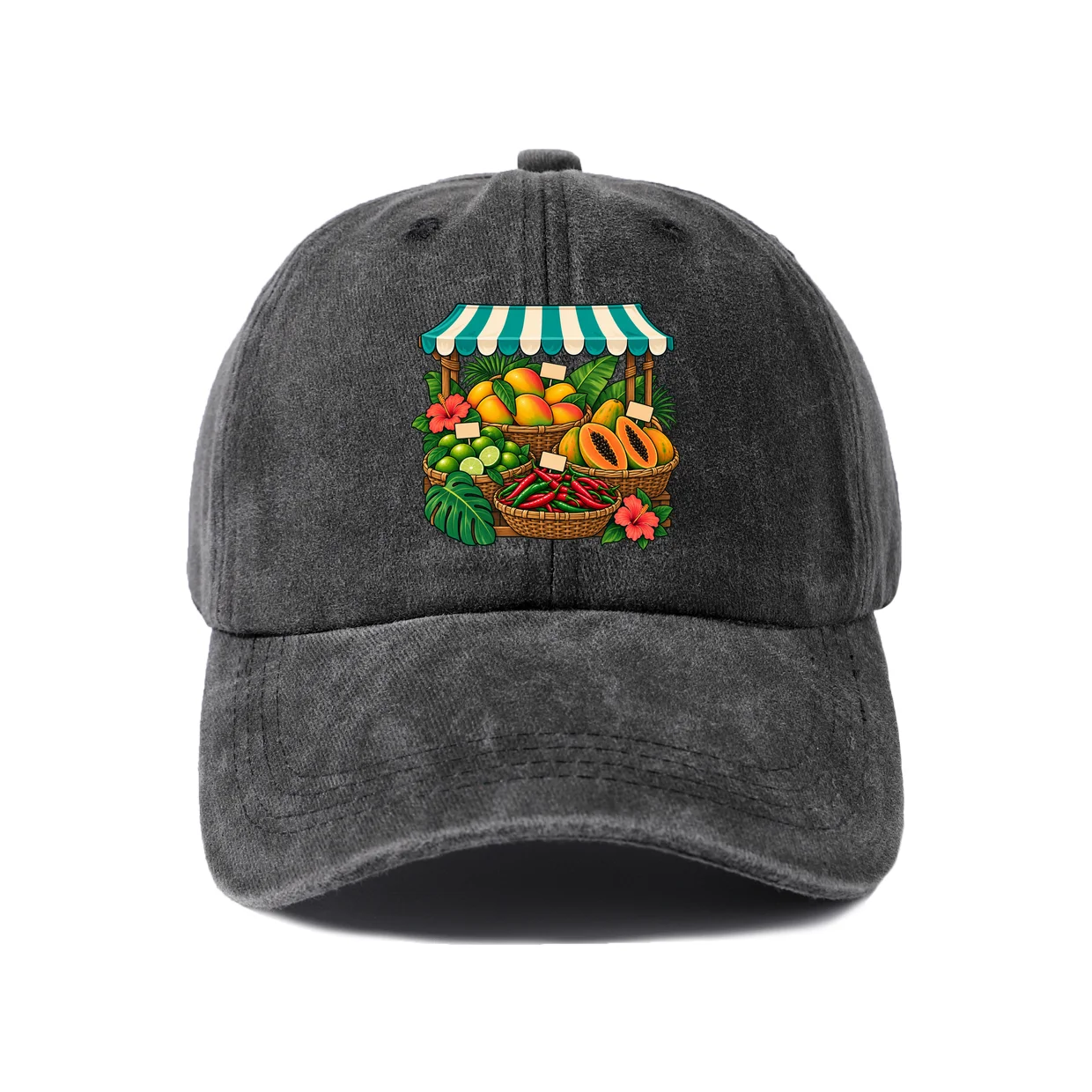 Retro Tropical Fruit Pattern Baseball Cap, Vintage Washed Adjustable Unisex Dad Hat, Casual Gift
