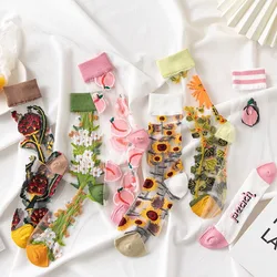 Lolita-calcetines de fresa para mujer, medias de tubo de cristal, transpirables, de verano