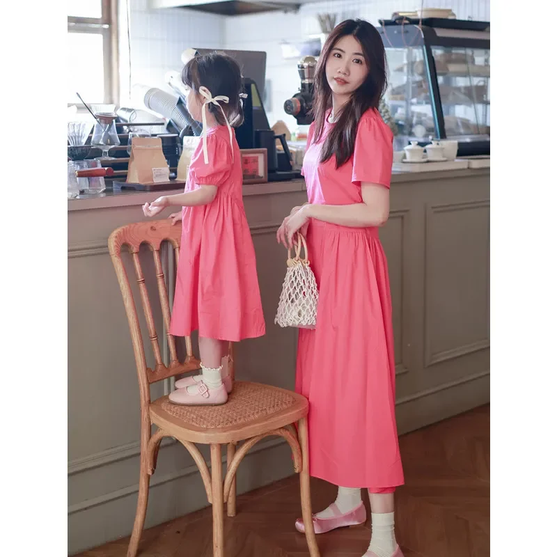 2024 Summer New Mother and Daughter Equal Dresses Mom and Baby Girls Short Sleeve Dress Mommy and Me Matching One Piece Clothing