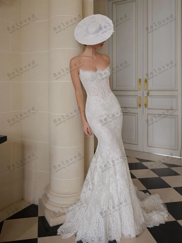 절묘한 웨딩 드레스 현대 신부 가운 레이스 아플리케 Strapless Backless Robe Vestidos De Novia Glamorous Customized 2025