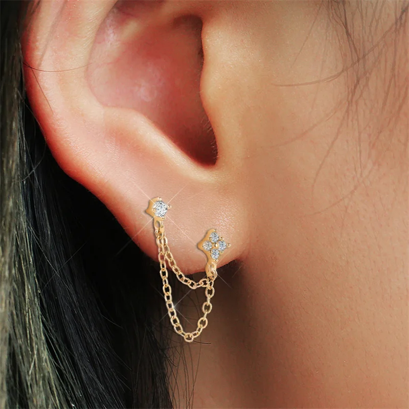 Huitan Fashion Double Piercing Tassel Earrings for Women Simple Stylish Design Versatile Lady Drop Earrings with CZ Hot Jewelry image 4