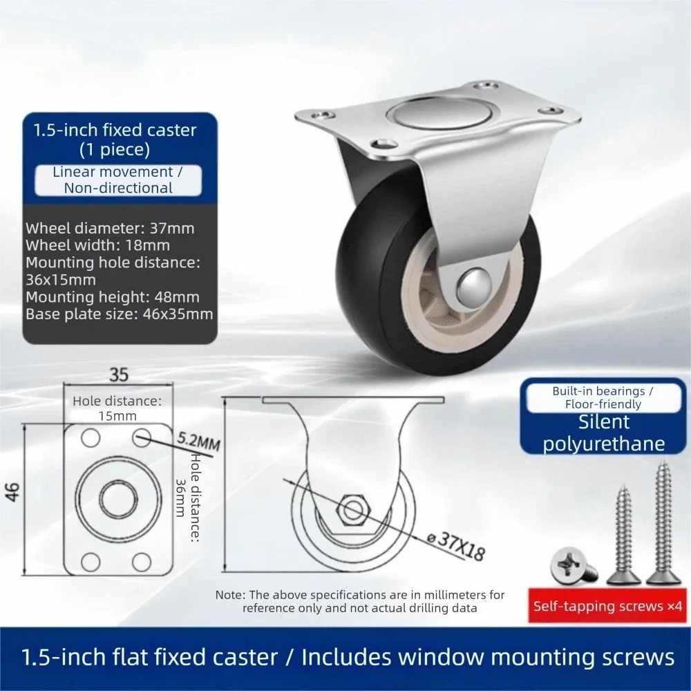 

4pcs Quality 1.5 inches Wheel Caster Wear Resistant Heavy Duty Rotating Wheels Quiet No Noise Swivel Casters Furniture