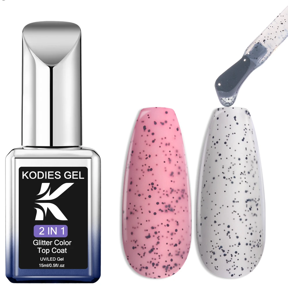 KODIES GEL Matte Top Coat Glitter Gel Nail Polish Black Spots Gel Finish Sealer Semi Permanent UV Long Lasting Matt Manicure Art