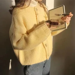 MEXZT Cropped Knitted Cardigan Women Sweet Cute Pink Sweater Outerwears Korean Fashion Long Sleeve Knitwear Winter Loose Jumpers