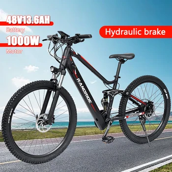 Image RANDRIDE YS90 Electric Mountain 1000W 48V 17Ah Lithium Battery full suspension E-bike Hydraulic Brake 27 speed City adult ebikes