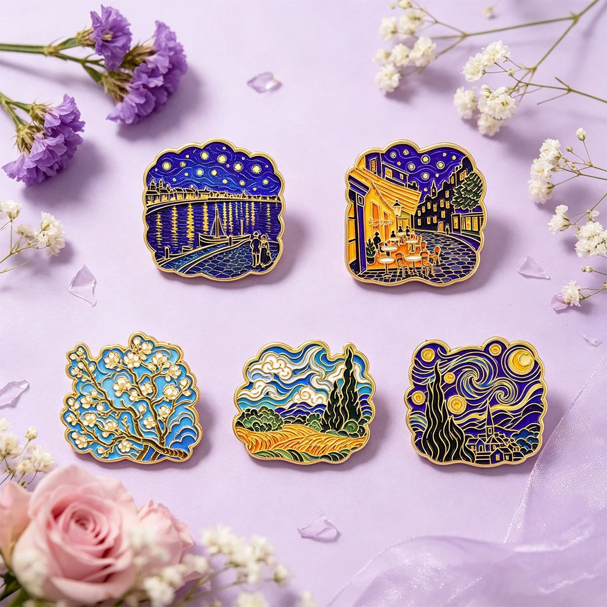5개 세트 반 고흐 아트 에나멜 핀 세트 별이 빛나는  - Enamel Pin Set 리뷰 및 가격