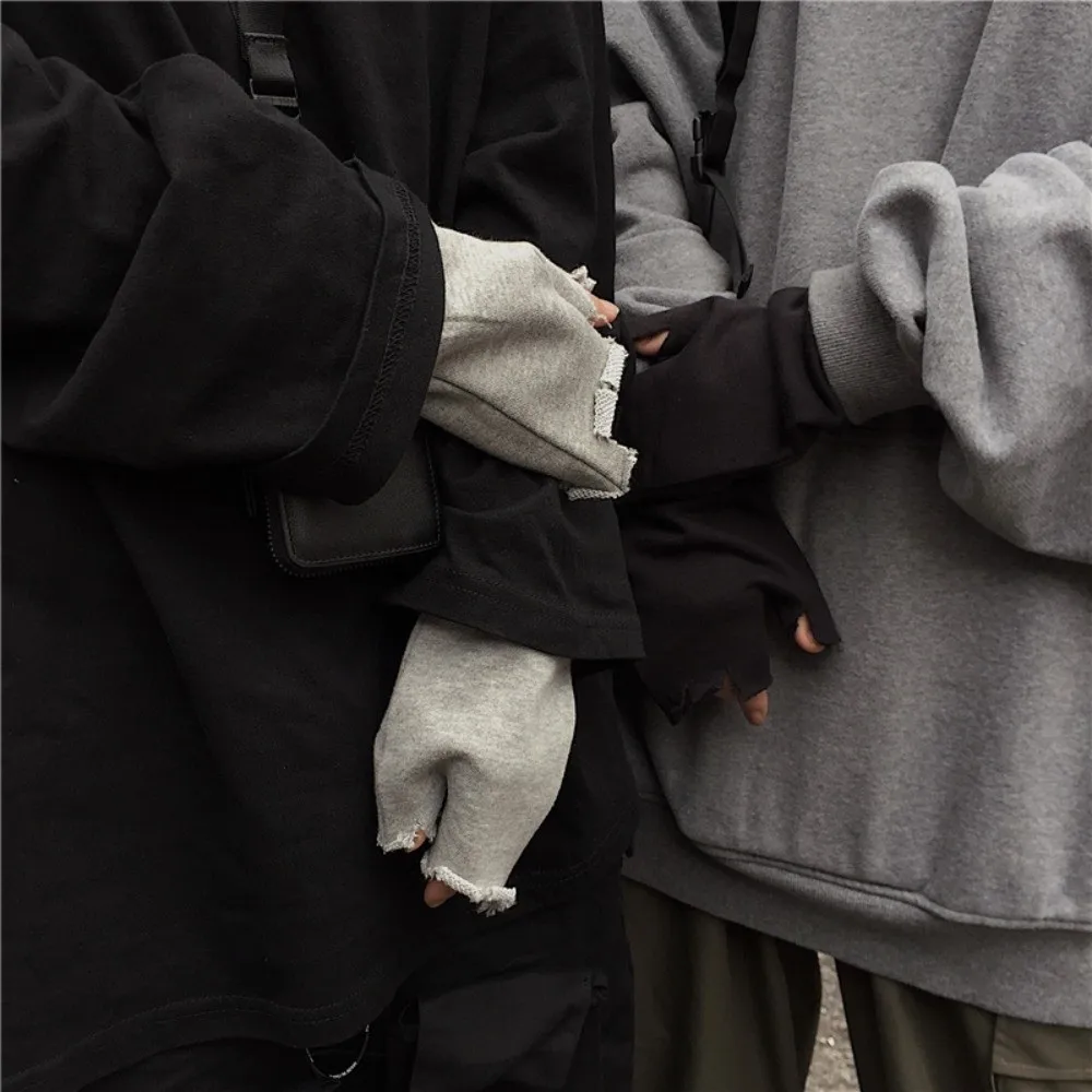 Guanti elastici hip-hop irregolari con bordo a strappo Tendenze punk Guanti senza dita stile grunge Guanti strappati sottocultura Y2K Streetwear