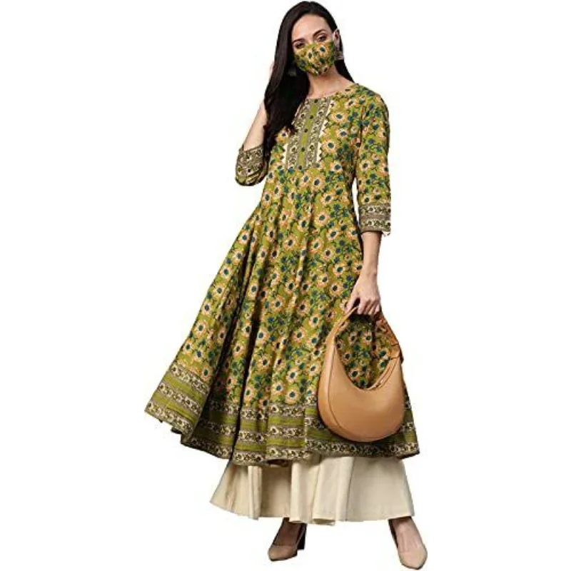 

Beautiful Women's Cotton Floral Print Anarkali Kurta Only Kurti Top Fashion Trend