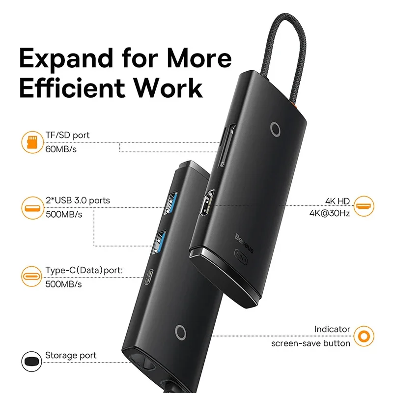 Imagem -02 - Baseus-hub Usb tipo c para Hdmi Adaptador Usb 3.0 Dock para Macbook Pro Air Divisor Usb c em 1