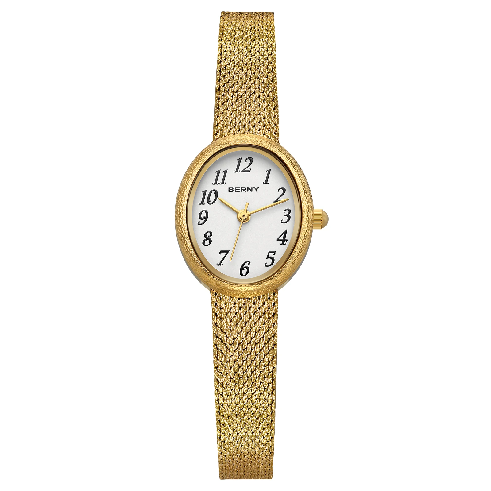 BERNY Vintage Gold Watches for Women Quartz Casual Versatile Dainty Women's WristWatch Oval Arabic Numeral Ladies' Luxury Watch