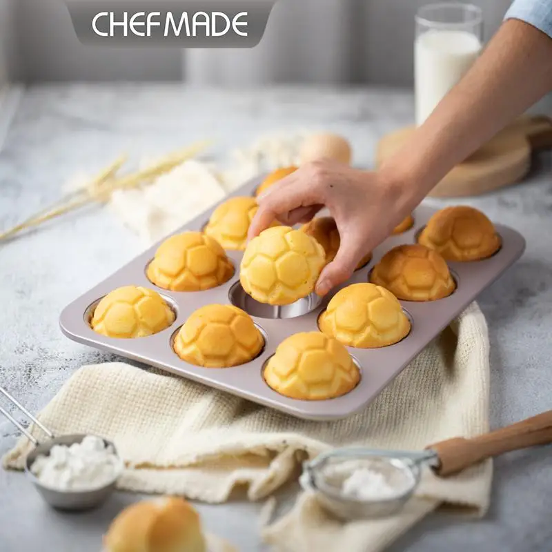 12-Cup Non-Stick Soccer Cake Pan, CHEFMADE for Cupcakes, Muffins, Chocolates, Football-Shaped Bakeware