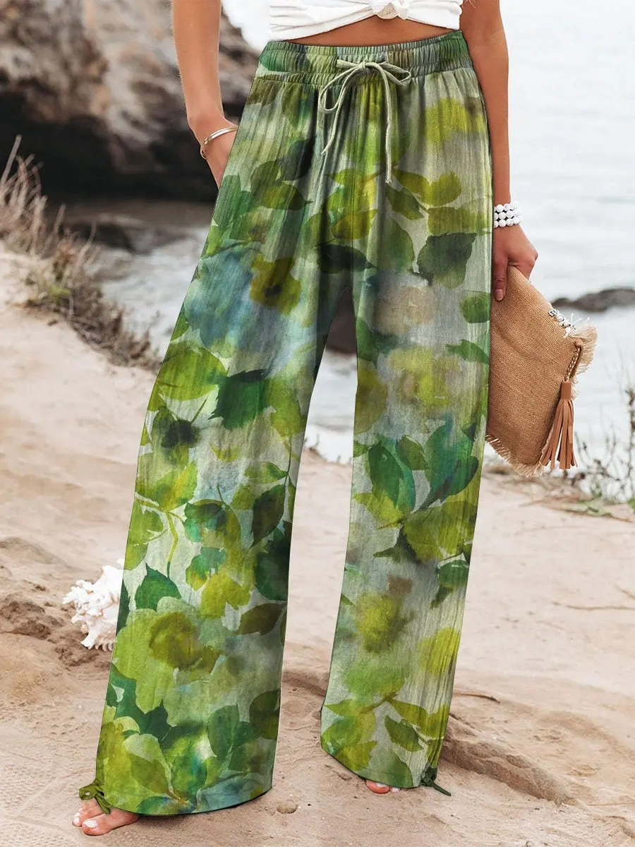 Sea blue Bubbles Women's Printed And Linen Casual Pants