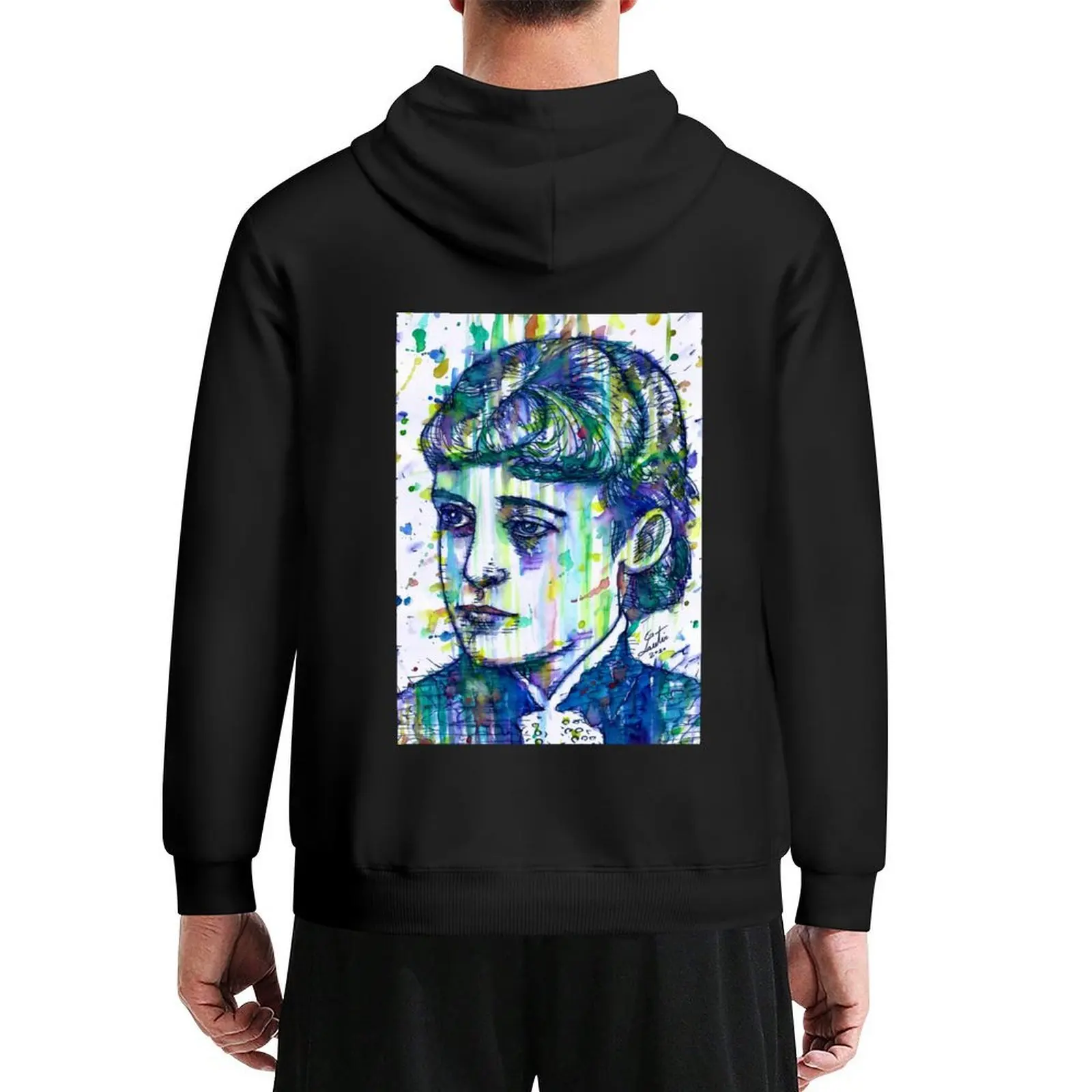 

EDITH WHARTON watercolor and ink portrait Hoodie hooded shirt autumn mens clothing men's autumn clothes hoodie graphic