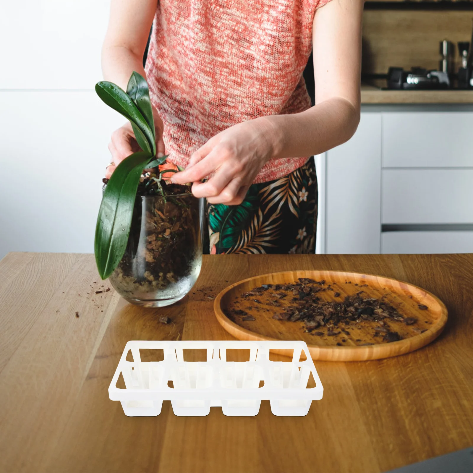 

4 шт., подставка для горшков с 8 отверстиями, пластиковый поднос для детского сада, держатель для выращивания растений, кронштейны для посева, садовая теплица, использование