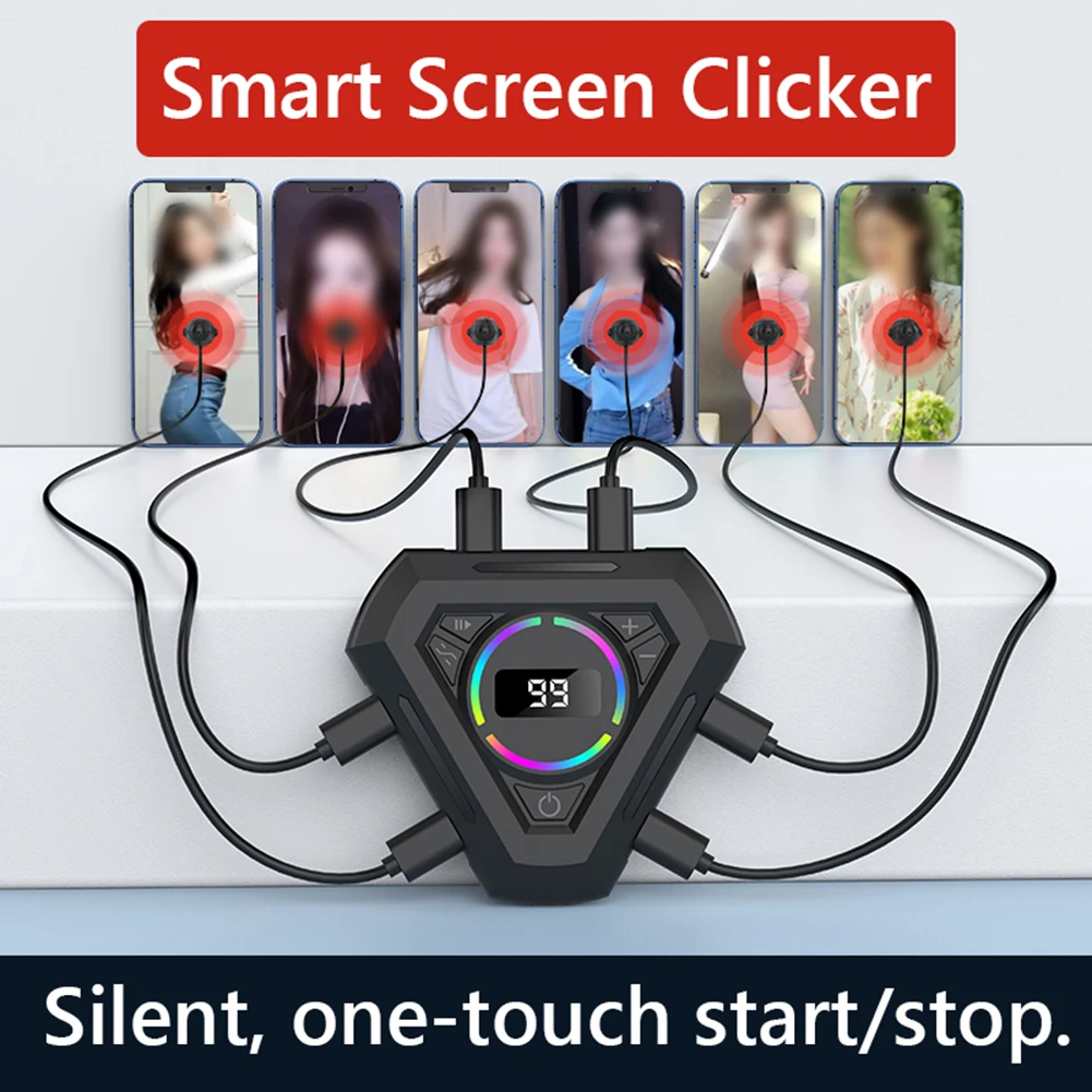 Mobile Phone Screen Auto Clicker Adjustable Speed Automatic Tapper Silent Screen Clickers for Games Live Broadcasts Likes Reward