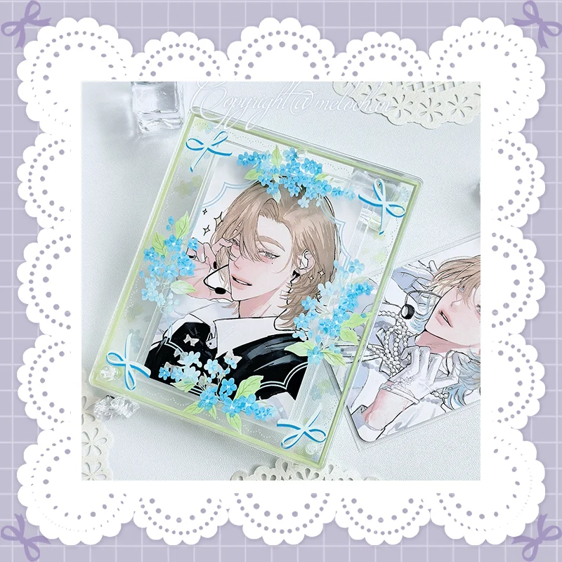 Midsummer Night Series Photocard Display Case, Acrylic Floral Bow Pattern Frame, for Anime Photo Collectible Desk Decor Layout