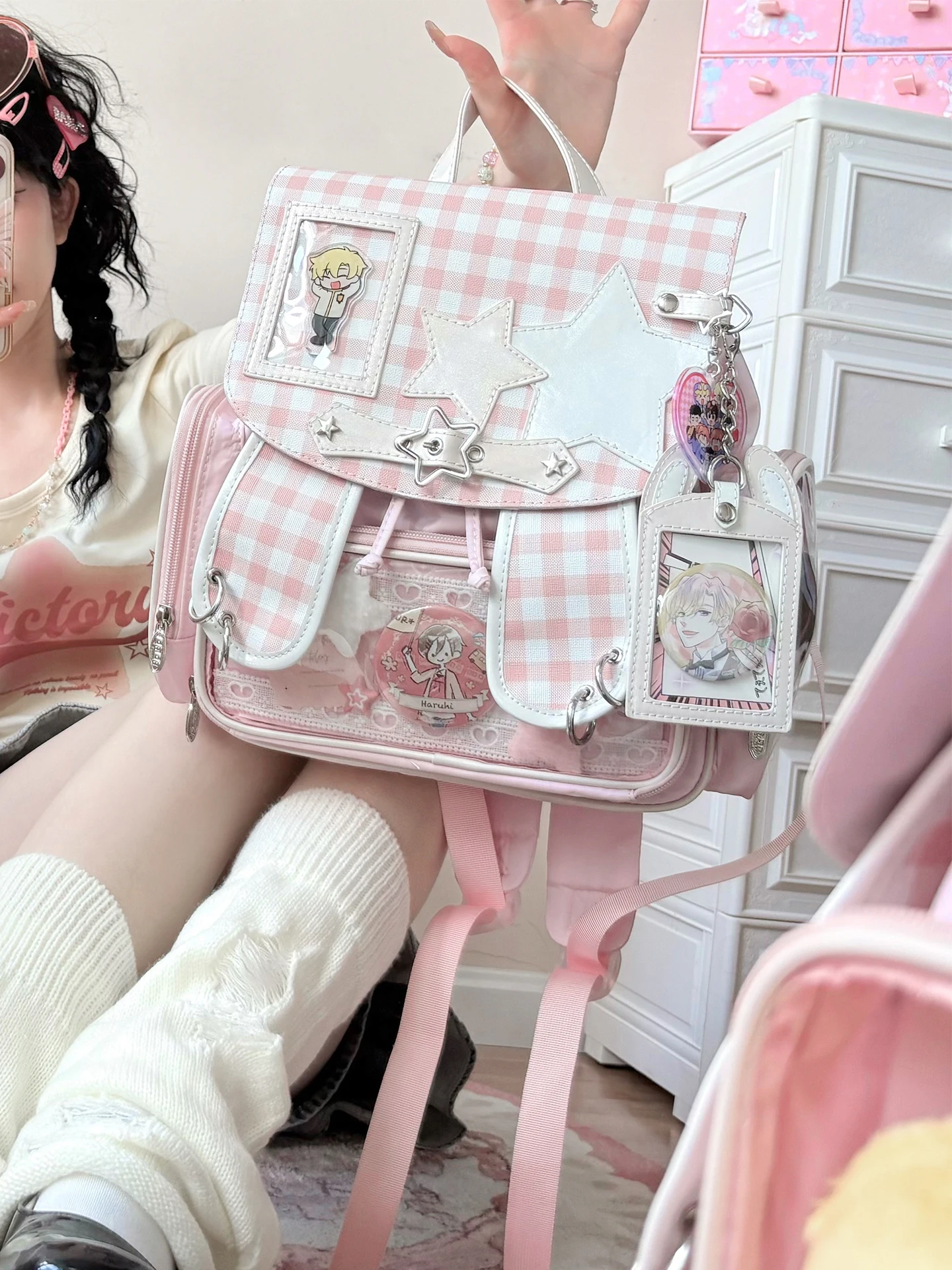 2D Japanese Original Lolita Cartoon Pain Bag Student Cute Doll Bag Small Capacity College Style Casual Sweet Cool Girl Backpack