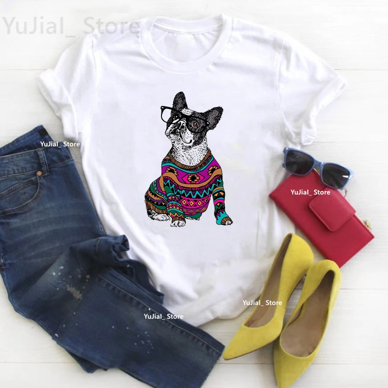 

Kawaii Pug Wave Animal Print T Shirt Girls Botanical French Bulldog/Dachshunds Dog Tshirt Women Summer Fashion T-Shirt Female