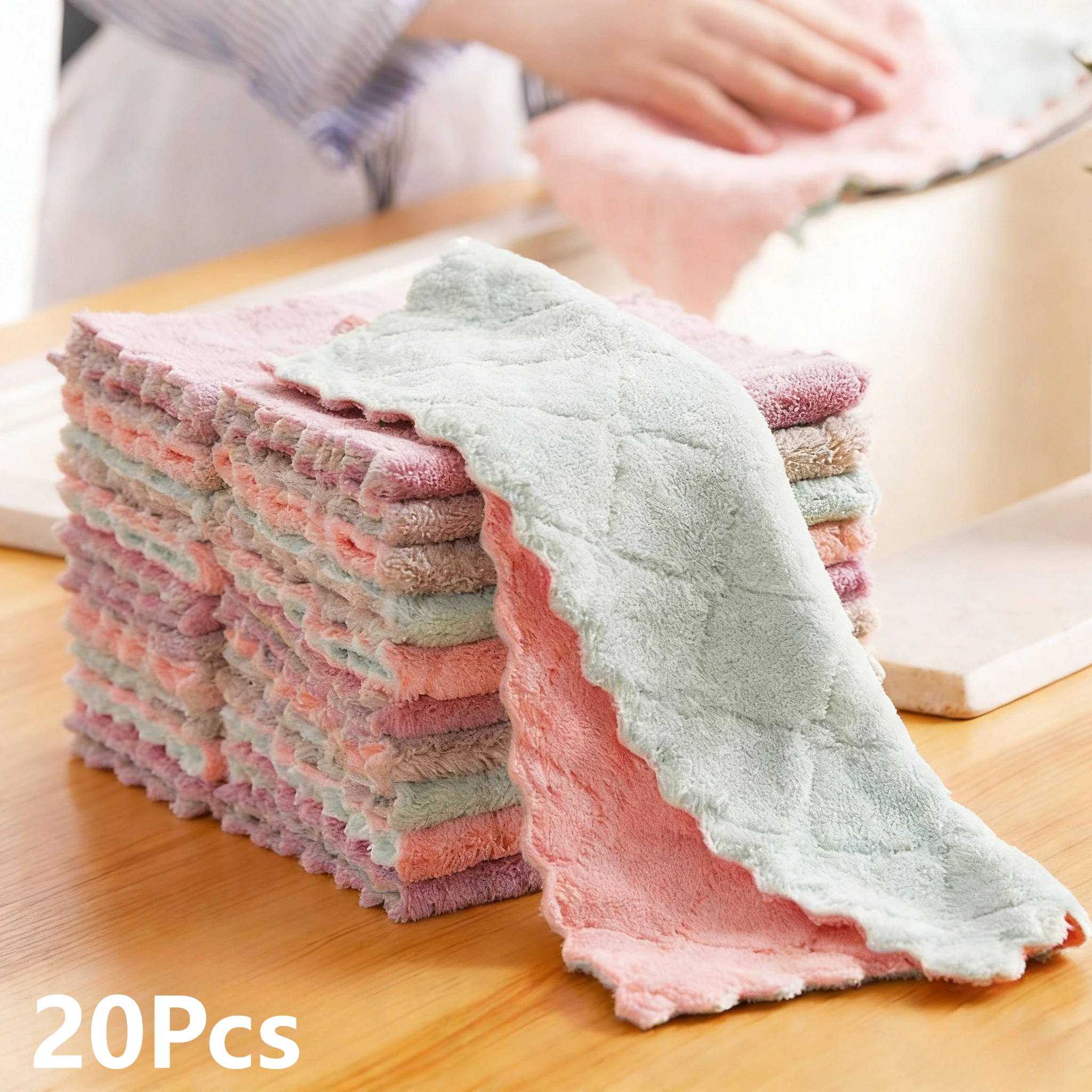 20Pcs Microfiber Dishcloths - Plush Cleaning Pads, Multi-Purpose Double-Sided Kitchen Cloths, Suitable for Dishwashing, Furniture Cleaning, And Bedroom Cleaning. Multiple Colors, Heavy Duty Absorbent, Quick-Drying, Kitchen And Bathroom Cloths, Christmas