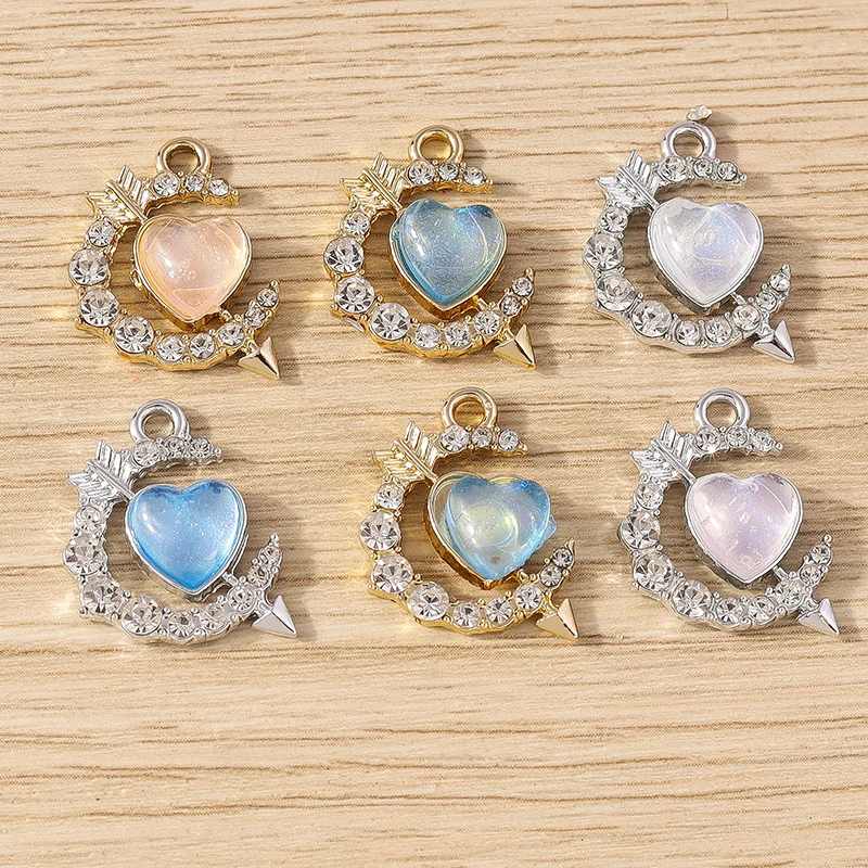 10pcs 14x18mm Elegant Crystal Heart Moon Charms Pendants for Jewelry Making Drop Earrings Necklaces Bracelet DIY Crafts Supplies