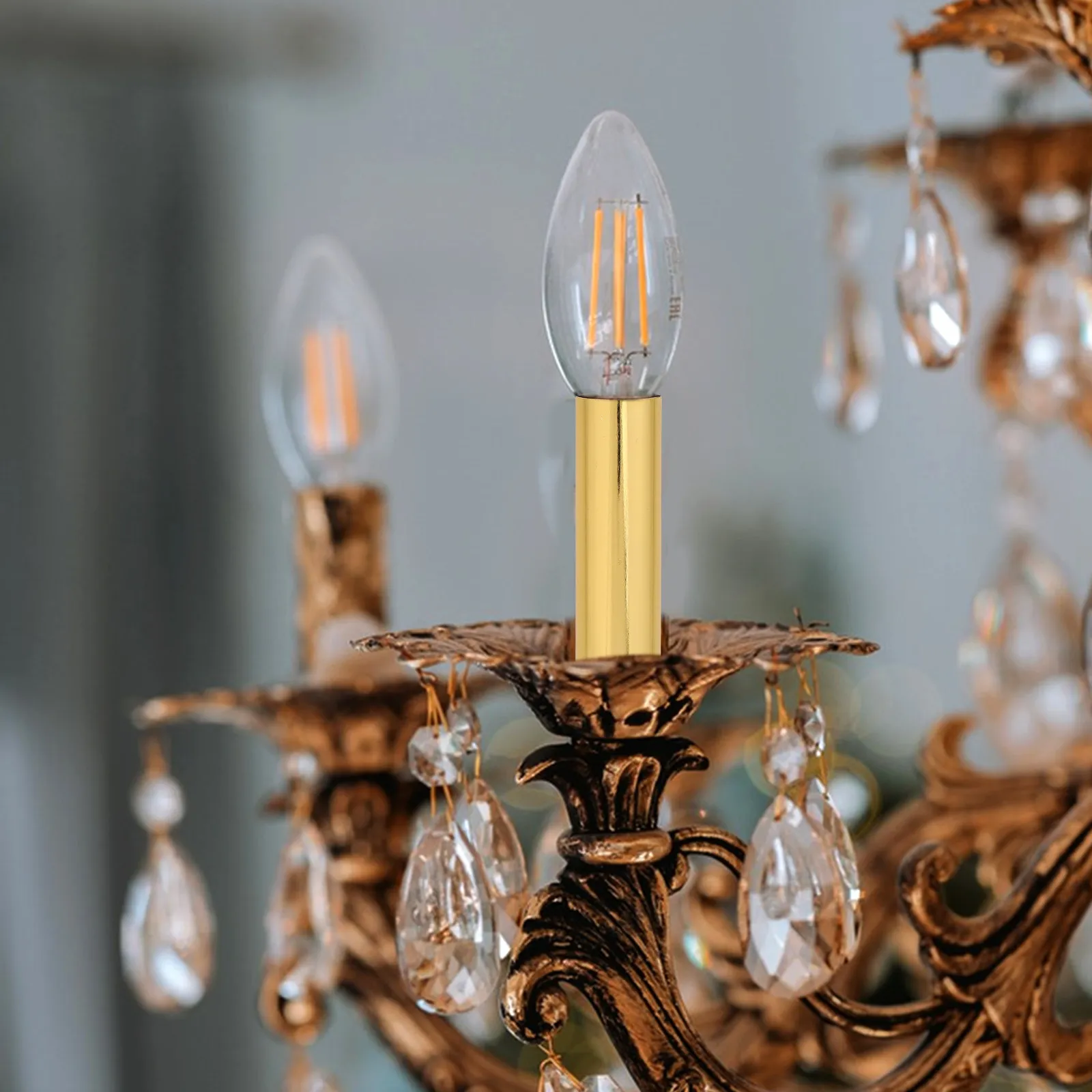

6Pcs Metal Candelabra Base Sleeves E14 Socket Covers for Ceiling Lamps Chandeliers Wall Sconces Table Lamps Vintage