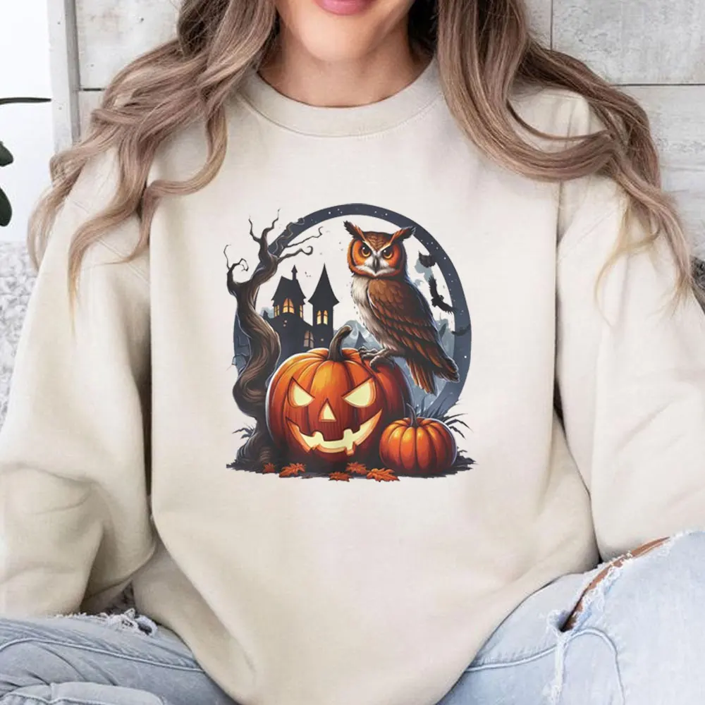 Get Spooky Cozy This Halloween!  Unisex Halloween Long Sleeve Crewneck Sweatshirt Scary Pumpkin Graphics Fall Men Hoodie