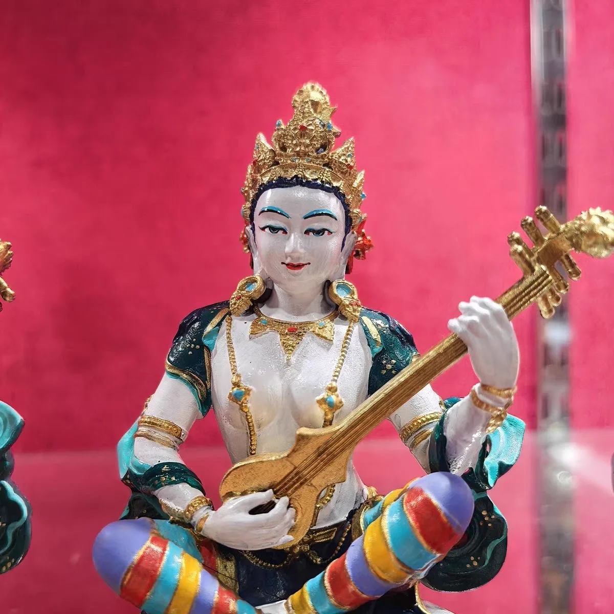 Special offer Exquisite copper carving painted Buddha statue Buddha Mother Sarasvati deity Guardian Buddhist family worship